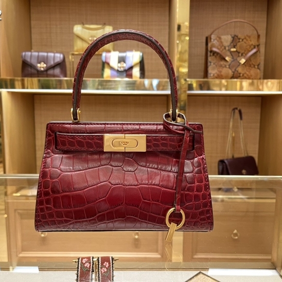 Tory Burch Lee Radzwill Embossed Petite Bag Roma Red - Picture 2 of 9